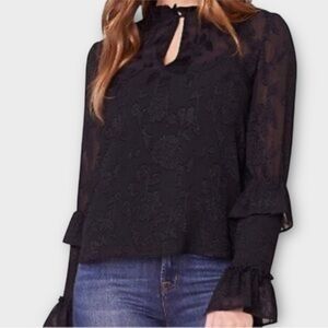 BB Dakota Ruffle Semi-Sheer Blouse in Black Women’s Size M